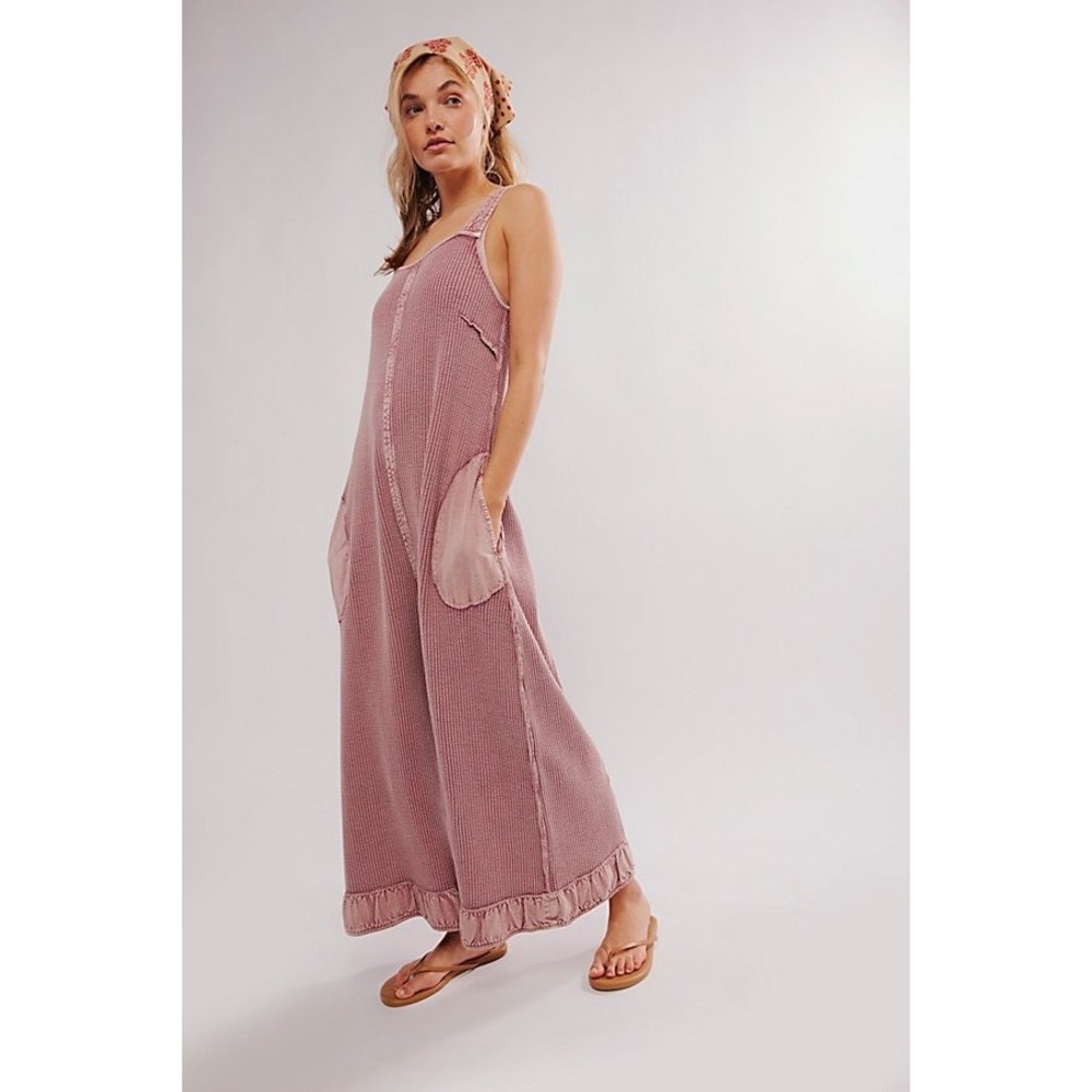 Free People FP One Callie Wide Leg Jumpsuit Dusty Pink Large